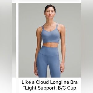 Lululemon Oasis Blue Like a cloud longline sports Bra size 6